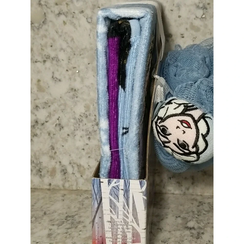 Disney Frozen‎ II 2 Piece Bath Set Elsa Blue Cotton Towel and Loofah NIB